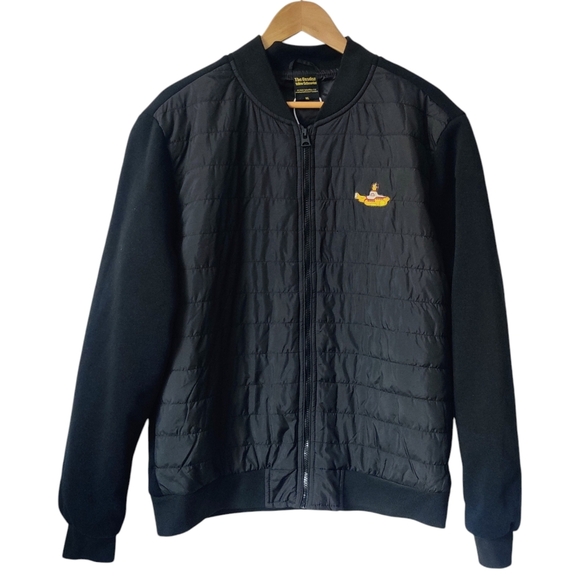 THE BEATLES Quilted Jacket XL Yellow Submarine Brand Logo Black Bomber Men's - Picture 1 of 13
